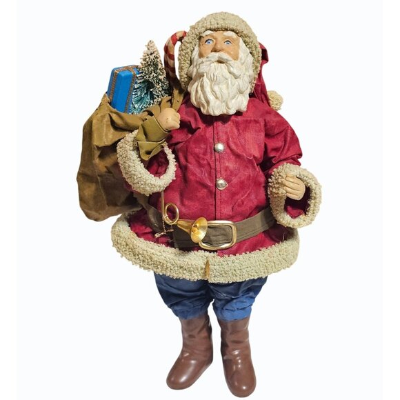 Vtg Midwest Clothtique and Ceramic Santa Figurine With Horn and Gift Sack READ - Picture 2 of 11